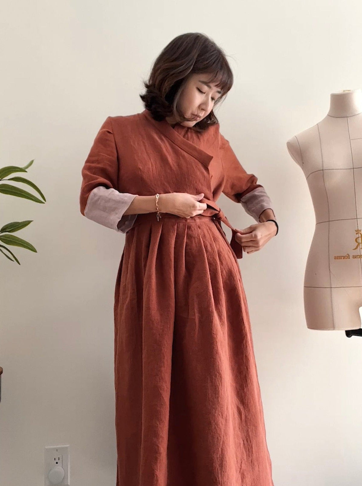 Sewing Therapy Hanbok Wrap Dress PDF sewing pattern, rust wrap dress full length
