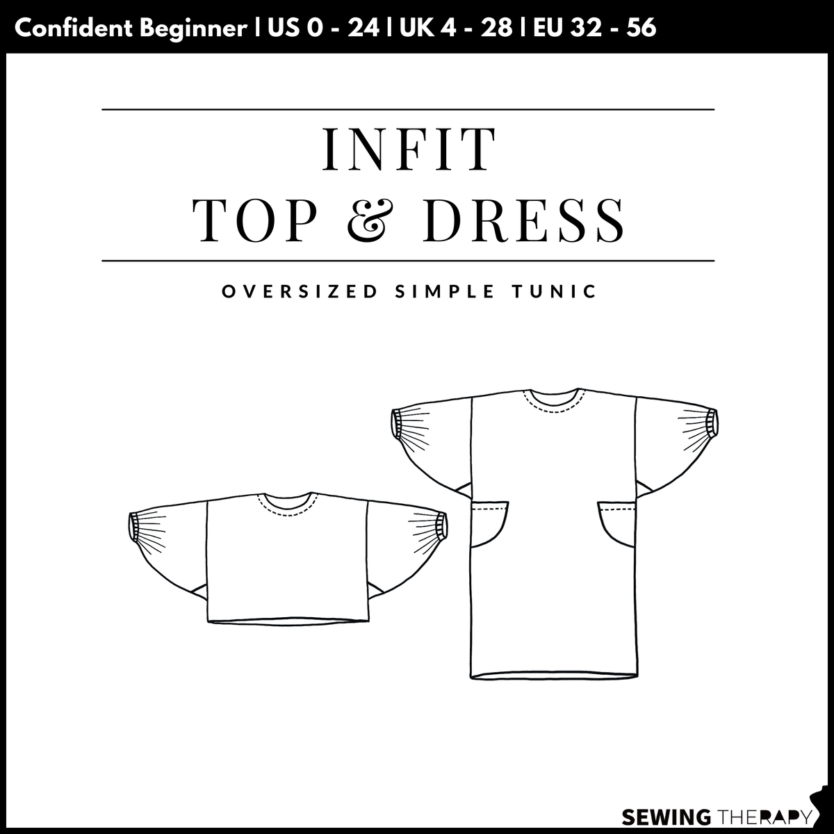 Sewing Therapy Infit Top and Dress PDF sewing pattern, cover with line drawings