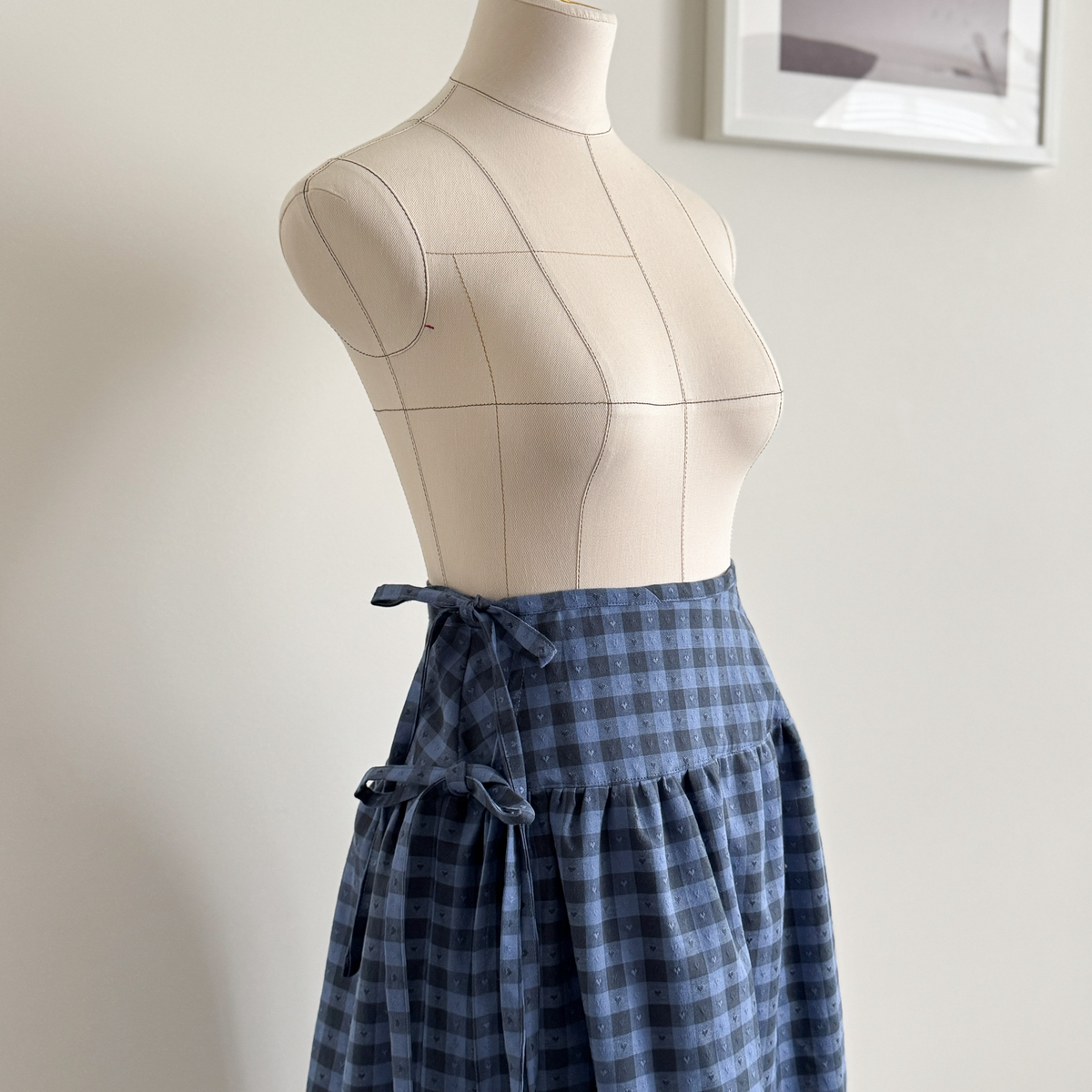 Sewing Therapy La Ciotat Wrap Skirt PDF sewing pattern, checked wrap skirt front view