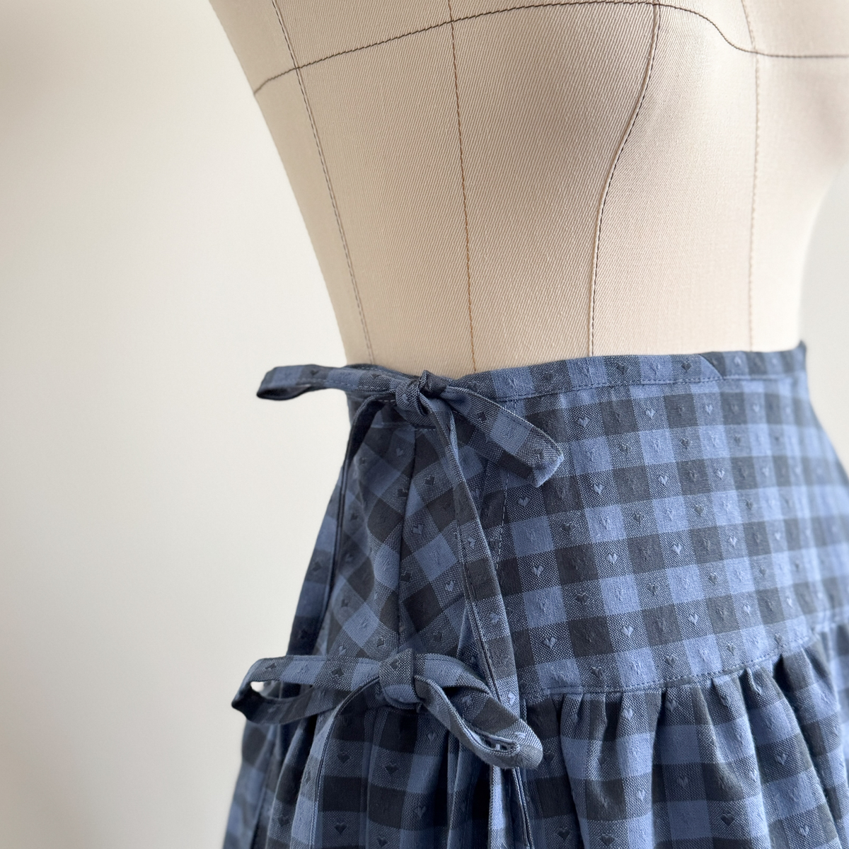 Sewing Therapy La Ciotat Wrap Skirt PDF sewing pattern, gingham skirt tie detail