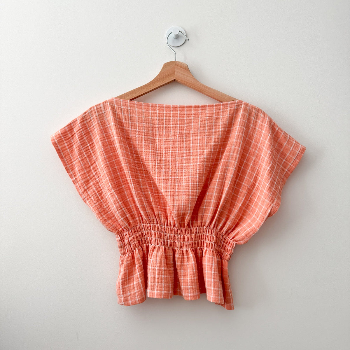 Sewing Therapy Rectangle Top PDF sewing pattern, coral top on a hanger