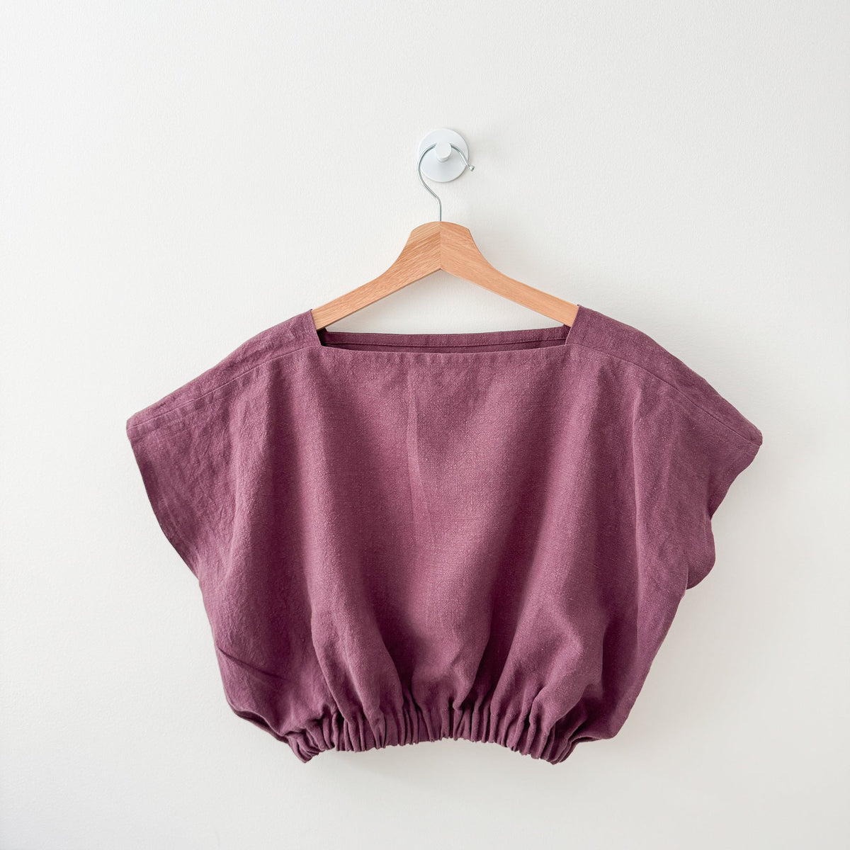 Sewing Therapy Rectangle Top PDF sewing pattern, plum top on a hanger
