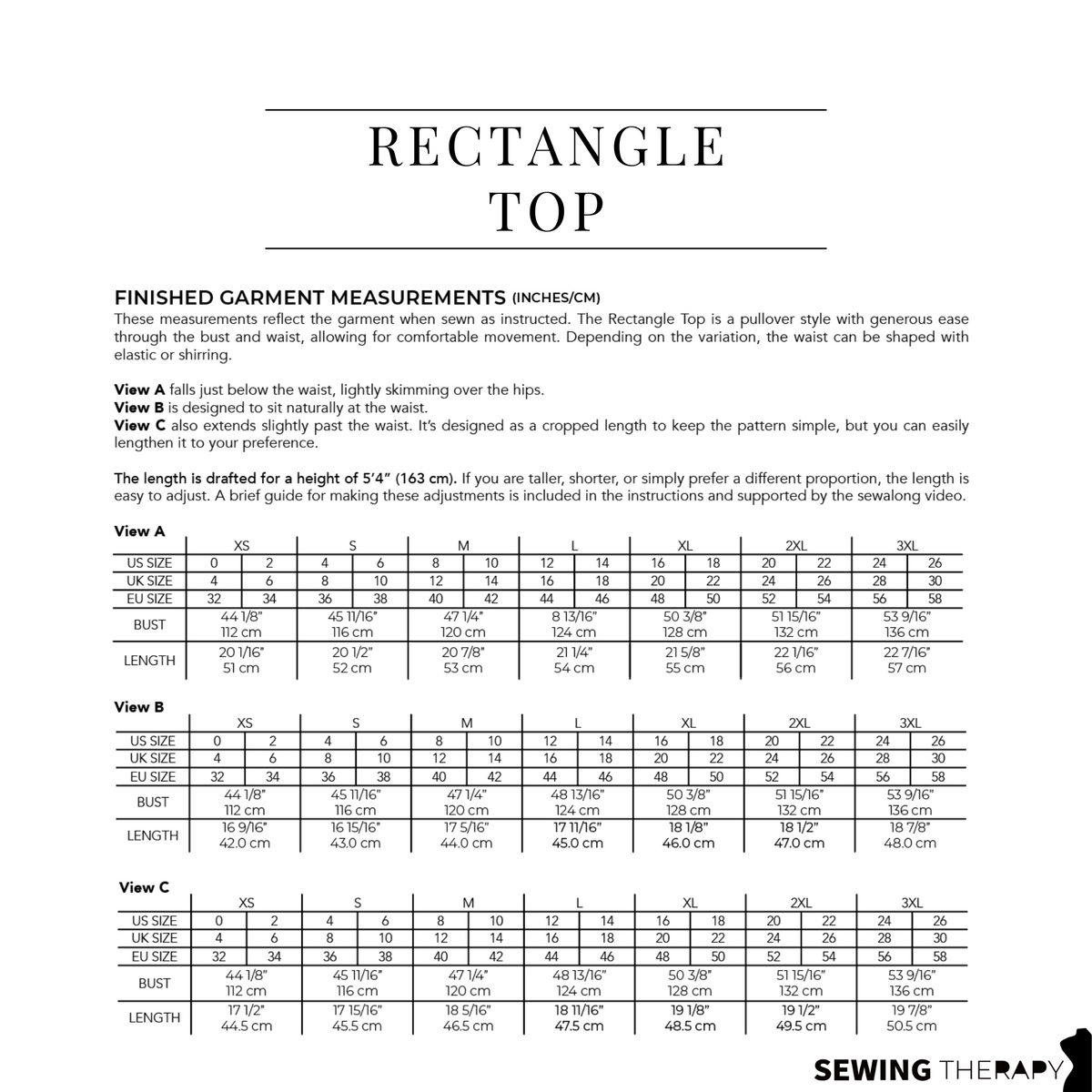 Sewing Therapy Rectangle Top PDF sewing pattern, fabric requirements page