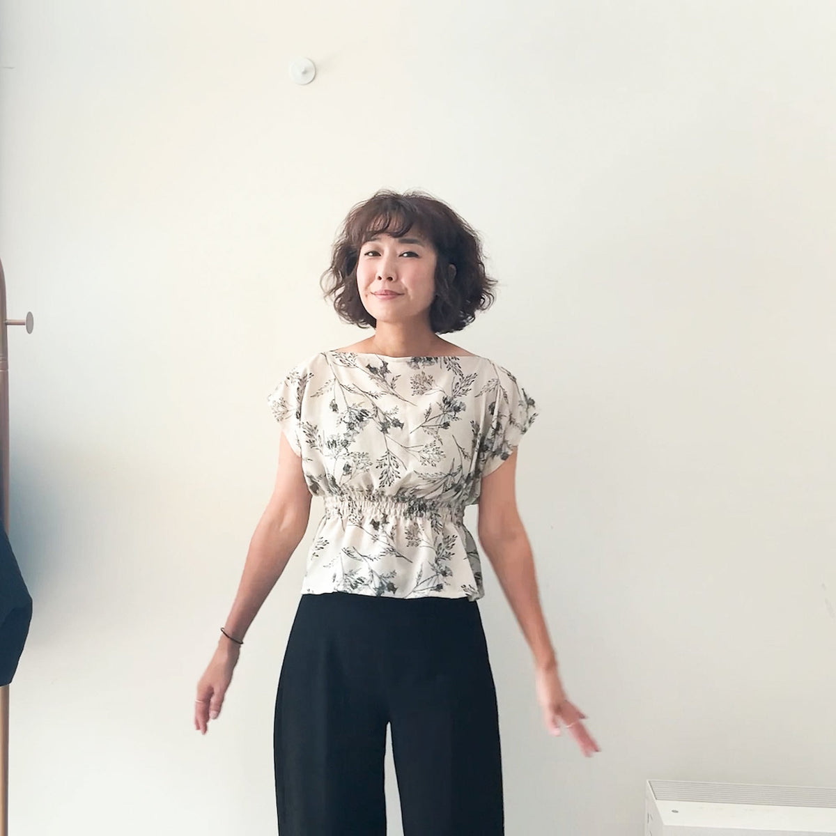 Sewing Therapy Rectangle Top PDF sewing pattern, model in a cream boxy top