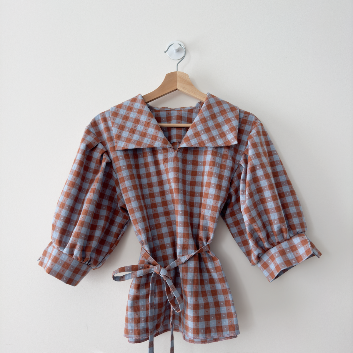 Sewing Therapy Roma Top and Dress PDF sewing pattern, red plaid top close-up