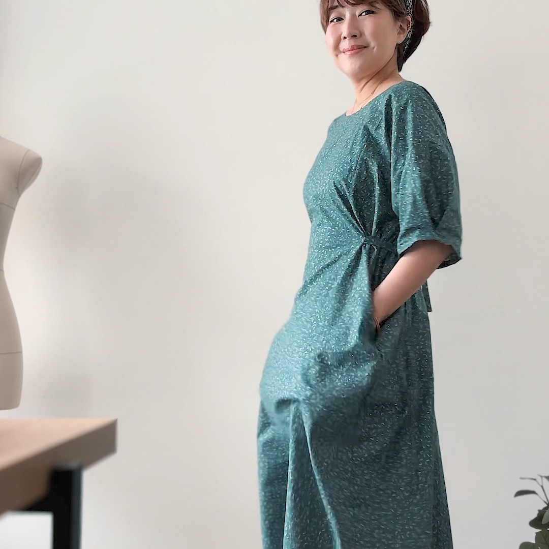 Sewing Therapy Tie Dress PDF sewing pattern, teal tie dress with waist tie