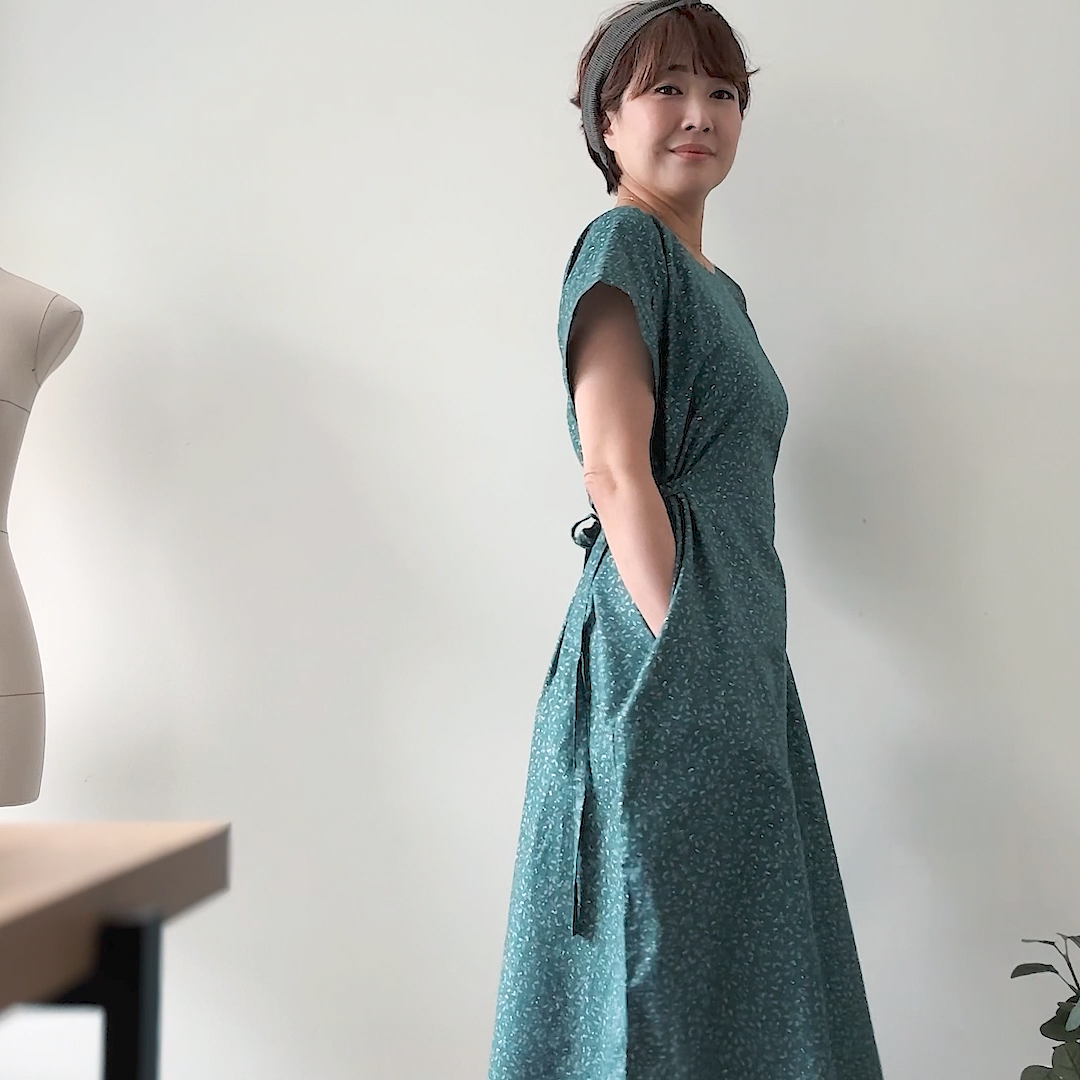 Sewing Therapy Tie Dress PDF sewing pattern, teal tie dress back view