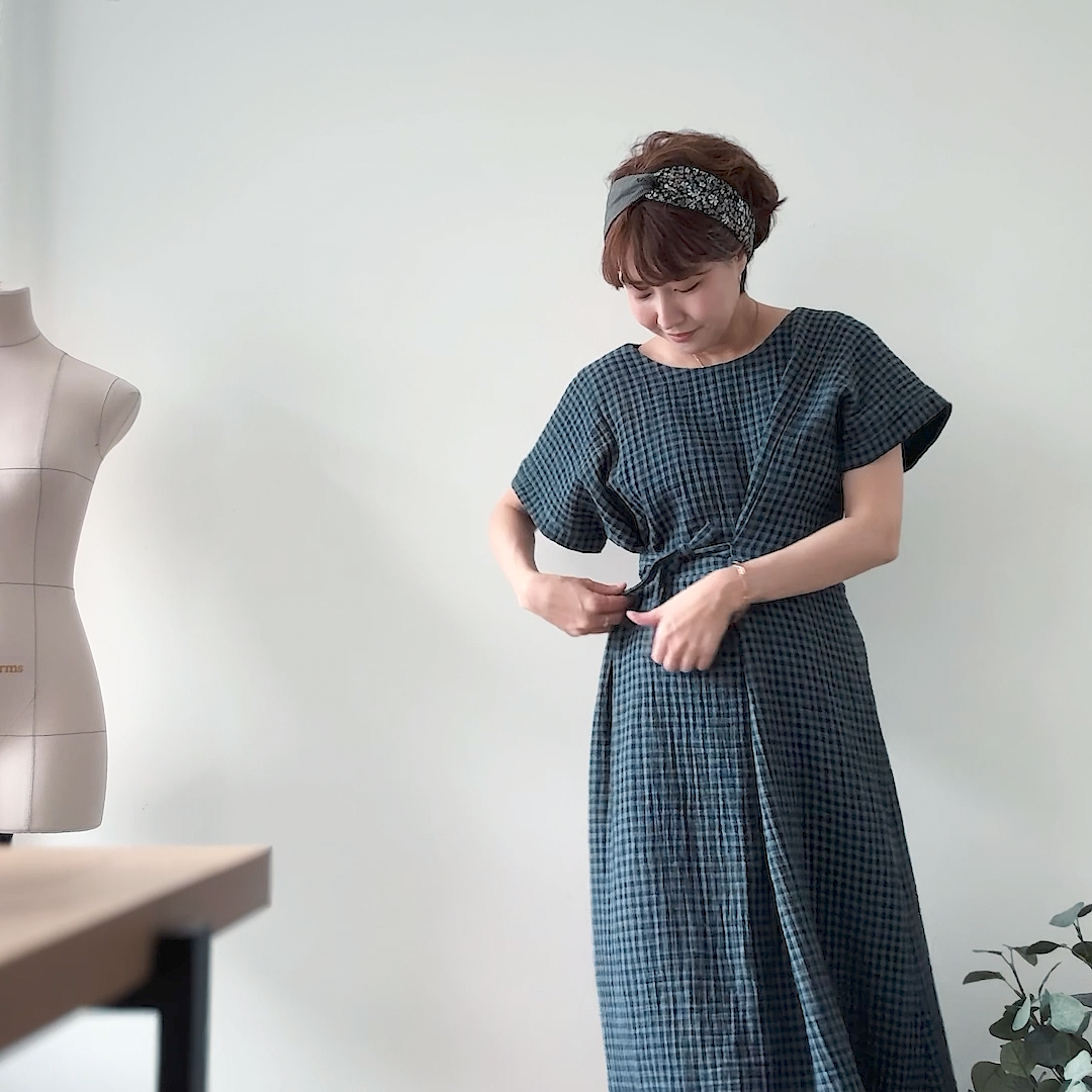 Sewing Therapy Tie Dress PDF sewing pattern, navy tie dress full length