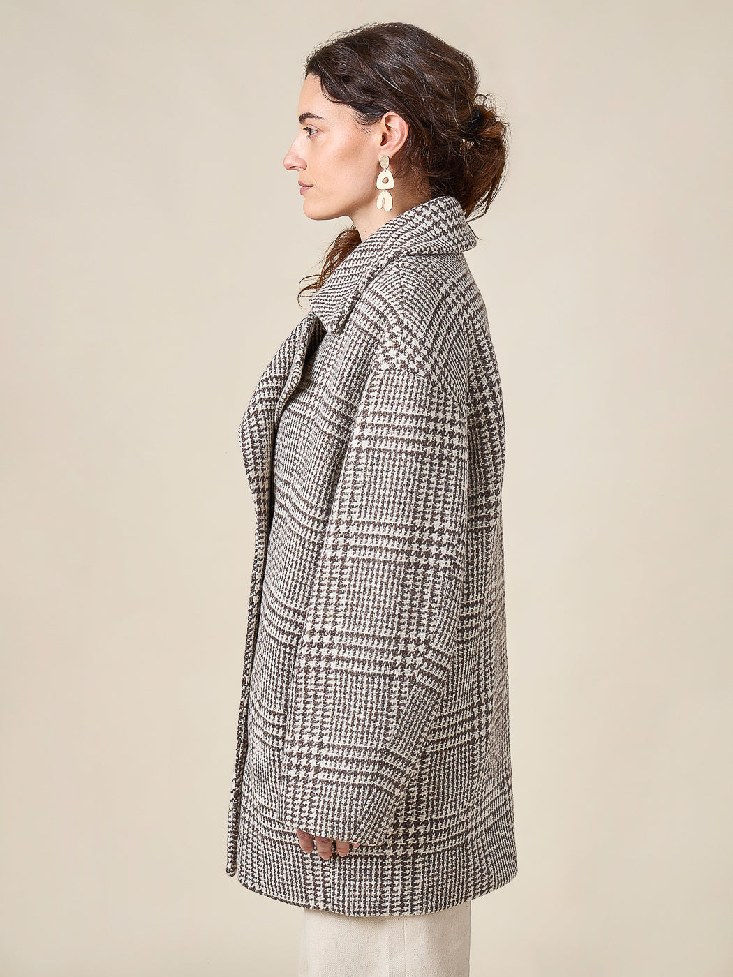 Grey coat with hand in pocket, Closet Core Phoebe Coat PDF sewing pattern