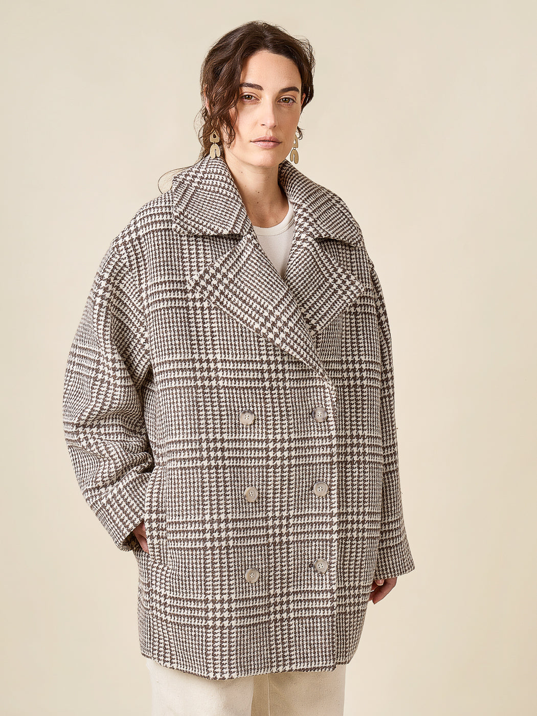 Close-up of the wide collar on a grey Closet Core Phoebe Coat PDF sewing pattern sample