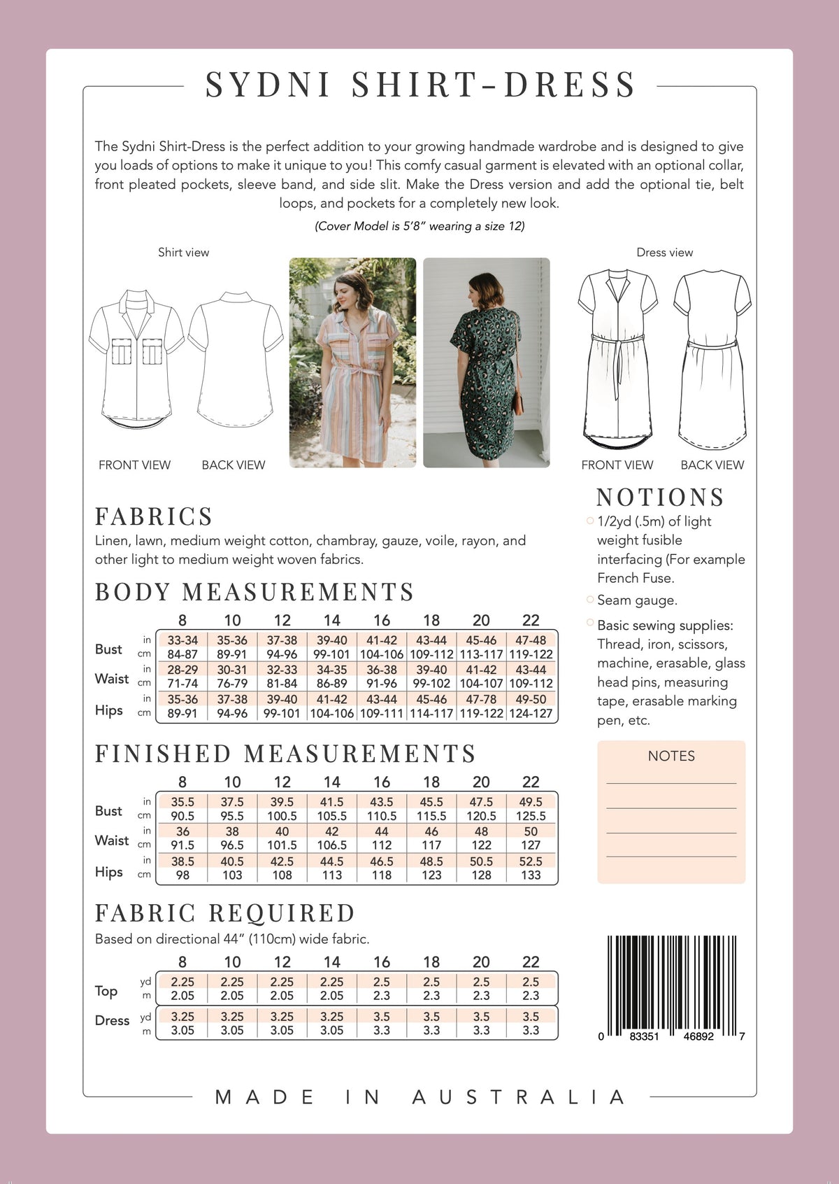 Sew to Grow Sydni Shirtdress PDF sewing pattern, instructions page