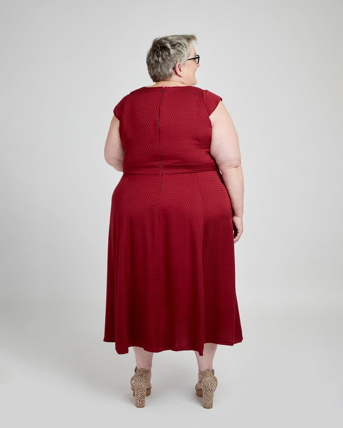 Cashmerette Upton Dress and Skirt Plus expansion pack PDF sewing pattern, person wearing a red dress