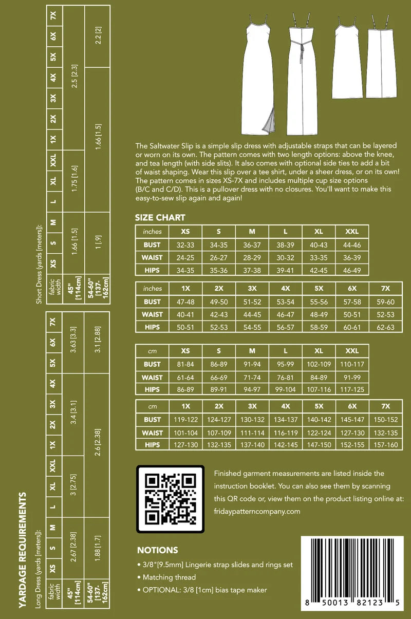 The Saltwater Slip Dress - XS - 7X - Friday Pattern Co - Printed Pattern