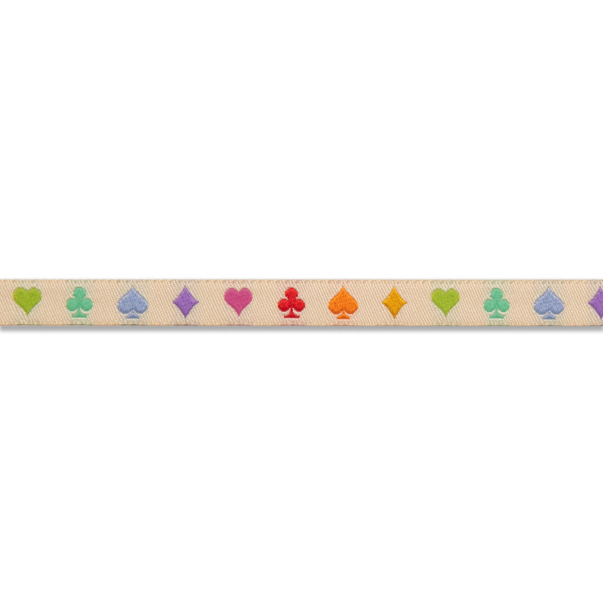 Suited and Booted ecru jacquard ribbon by Renaissance Ribbons, flat length view